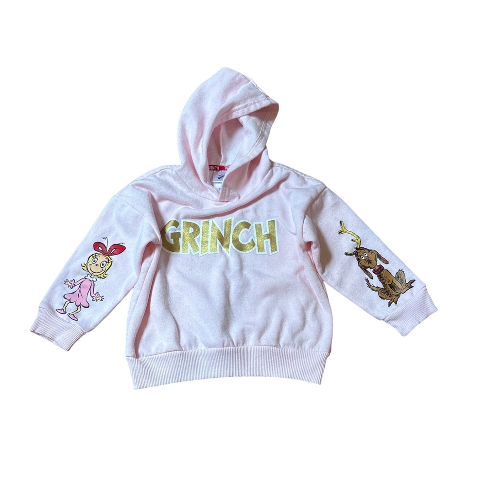 Dr. Seuss The Grinch Hoodie Kids Pink Gold Foil Graphic Sweatshirt SIZE 4T
